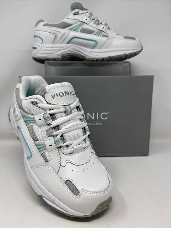 Vionic Shoes - NWT Vionic 23Walk White/Teal/Gray Leather Orthotic Sneakers Size 8 Wide